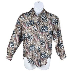 Jonathan Martin Womens S 100% Silk Button Up Blouse Abstract Print Southwestern
